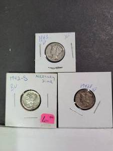 lot 147 image: 3) Mercury Dimes--90% Silver