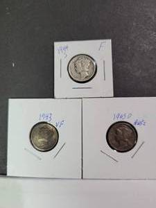 lot 148 image: 3) Mercury Dimes--90% Silver