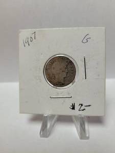 lot 163 image: 1907 Barber Dime--90% Silver