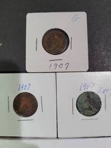 lot 187 image: 3) 1907 Indian Head Pennies