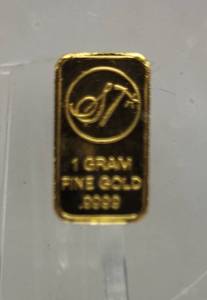 lot 230 image: 1 Gram .9999 Fine Gold Bullion Bar