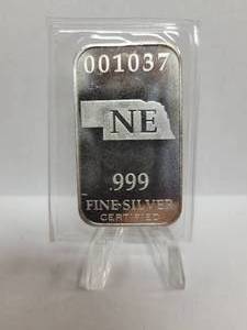 lot 249 image: 15.55 Grams .999 Fine Nebraska Silver Bar