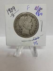 lot 269 image: 1909-S Barber Half Dollar--90% Silver