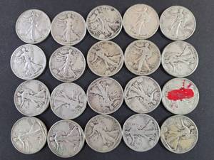 lot 318 image: 20) MIXED DATE, MINT & CONDITION WALKING LIBERTY HALF DOLLARS--90% SILVER