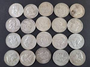 lot 319 image: 20) MIXED DATE, MINT & CONDITION FRANKLIN HALF DOLLARS--90% SILVER