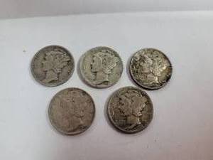 lot 329 image: 5) MERCURY DIMES--90% SILVER
