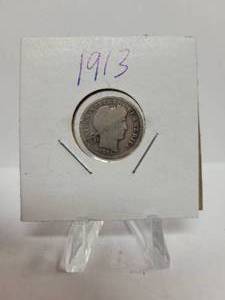 lot 336 image: 1913 BARBER DIME--90% SILVER