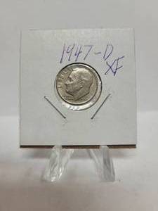 lot 341 image: 1947-D ROOSEVELT DIME--90% SILVER