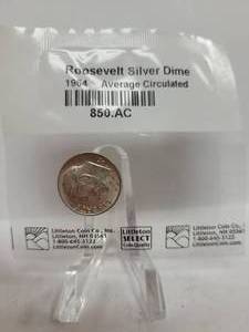 lot 359 image: 1964 ROOSEVELT DIME--90% SILVER
