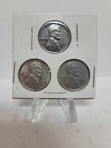 lot 416 image: 1943-P, D & S STEEL WHEAT PENNY SET