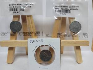 lot 421 image: 1943-P, D & S STEEL WHEAT PENNY SET
