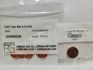 lot 428 image: 2009 LINCOLN HEAD CENT 4-COIN SET & (1) 2009 GOLD PLATED LINCOLN HEAD CENT