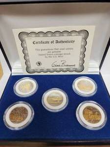 lot 433 image: SET OF (5) 2001 2-TONE GOLD PLATED QUARTERS
