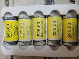 lot 543 image: 5-ROLLS OF UNCIRCULATED 2000 SACAGAWEA ONE DOLLAR COINS