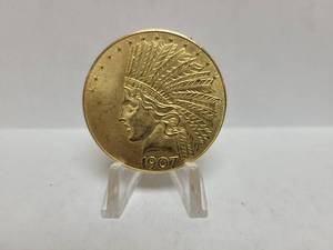 lot 558 image: GOLD TONE REPLICA 1907 INDIAN HEADEAGLE SOUVENIR COIN