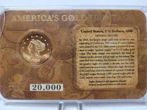 lot 592 image: AMERICAS GOLD HERITAGE-REPLICA GOLD PLATED 1848 UNITED STATES 2 12 DOLLAR COIN
