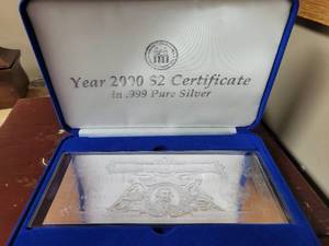 lot 645 image: YEAR 2000 $2 CERTIFICATE IN .999 PURE SILVER WITH CASE