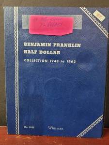 lot 696 image: 14) 90% SILVER FRANKLIN HALF DOLLARS IN COLLECTORS BOOK