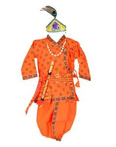 lot 11997 image: AHHAAAA Cotton Pintex Print Krishna Dress Kurta with Dhoti Pant for Boys (Orange,22)