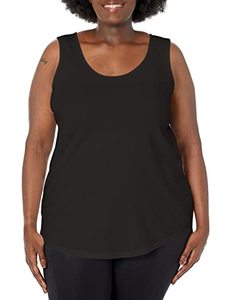lot 12013 image: Just My Size Womens Plus-SizeJersey Shirttail Hem Tank Top,BLACK,3X