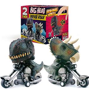 lot 12016 image: DINOBROS Dinosaur Toy Cars 2 Pack Friction Powered Motorcycle Game T-Rex and Triceratops Monster Dino Toys for Boys Age 3,4,5,6,7
