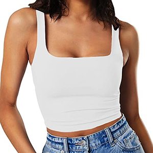 lot 12024 image: Artfish Womens Sleeveless Strappy Seamless Crop Tank Tops Square Neck Workout Fitness Basic Cropped Camis White, S