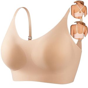 lot 12030 image: PRETTYWELL Bralettes for Women Padded, Cross-Back Bras for Women Wirefree, Seamless Comfortable Bra with Adjustable Straps (Nude, L)
