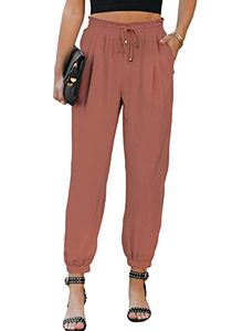lot 12032 image: EVALESS Womens Pants Business Casual Drawstring Elastic High Waisted Brown Work Linen Dress Pants for Women Trendy Loose Comfy Joggers Trousers with Pockets X-Large