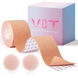 lot 12047 image: VBT Boob Tape - Breast Lift Tape, Body Tape for Breast Lift w 2 Pcs Silicone Breast Reusable Adhesive Bra, Bob Tape for Large Breasts A-G Cup, Nude