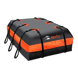 lot 12050 image: MeeFar Car Roof Bag XBEEK Rooftop top Cargo Carrier Bag 20 Cubic feet Waterproof for All Cars withWithout Rack, Includes Anti-Slip Mat, 10 Reinforced Straps, 6 Door Hooks, Luggage Lock