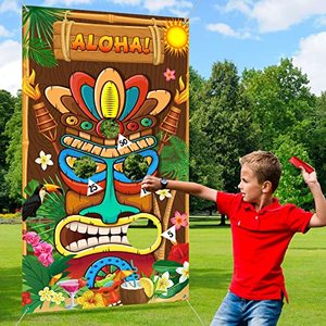 lot 12053 image: Luau Party Games Hawaiian Game Tiki Party Toss Games Banner with 3 Bean Bags Totem Decor for Kids Summer Tropical Carnival Party Supplies