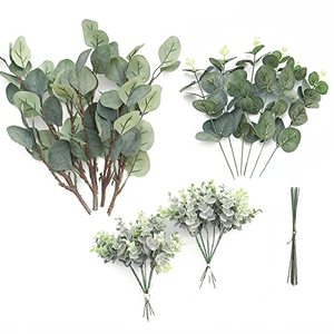 lot 12062 image: Floroom 3 Kinds of Artificial Silver Dollar Eucalyptus Stems Faux Greenery Spray, 19pcs Best Filler Fake Plants for DIY Bouquet Wedding Centerpieces