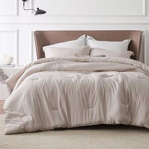 lot 12065 image: Bedsure Queen Comforter Set Kids - Warm Taupe Queen Size Comforter, Soft Bedding for All Seasons, Cationic Dyed Bedding Set, 3 Pieces, 1 Comforter (90x90) and 2 Pillow Shams (20x262)
