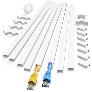 lot 12067 image: 125in Cord HiderCover Wall - Yecaye One-Cord Channel Cable Concealer - Easy Install Cable Management System for Max 2 Small Wires, Cable Raceway Home Office, 8X L15.7in W0.59in H0.4in, White