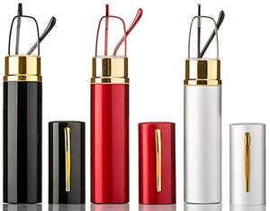 lot 12069 image: REAVEE 3 Pack Slim Pen Reading Glasses Small Tube Stylish Readers for Women Men Spring Hinged with Portable Clip Case, Black Silver Red 1.25