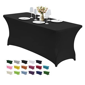 lot 12077 image: CWK 6FT Stretch Spandex Table Cover for Rectangular Fitted Folding Tables, Wrinkle Resistant, Elastic Stretchable Patio Tablecloth Protector for Party, Banquet, Wedding and Events (Black)