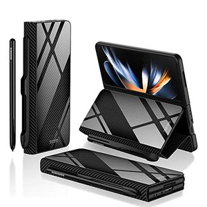 lot 12086 image: Breclar for Samsung Galaxy Z Fold 4 Case with S-Pen Pocket Flip Plating Glass Crystal Hybrid Leather All-Inclusive Cover, with S Pen Holder Case (Carbon Fiber)