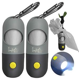 lot 12087 image: Dog Poop Bag Dispenser with Built-in LED Flashlight and Metal Clip for Leash, 2 PCS Pet Waste Bag Holder, Dog Walking Accessory, Black