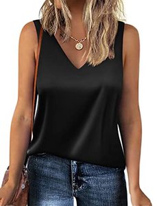 lot 12089 image: Zeagoo Women 2023 Silk Satin Tank Top Casual V Neck Camisole Blouses Loose Sleeveless Cami Basic Tank Shirt