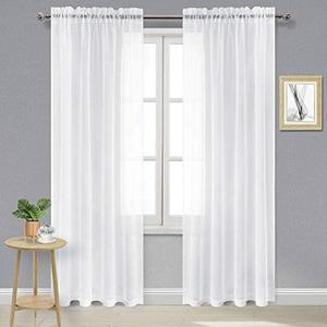 lot 12096 image: DWCN White Sheer Curtains Semi Transparent Voile Rod Pocket Curtains for Bedroom and Living Room, 52 x 90 inches Long, Set of 1 Panel