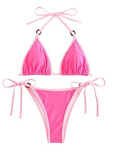 lot 12108 image: SHENHE Womens Sexy Bikini Sets Ring Triangle Tie Bathing Suits 2 Piece Swimsuits Light Pink L