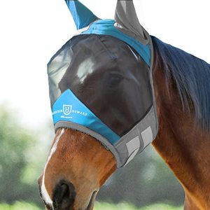 lot 12109 image: Harrison Howard Pro Luminous Horse Fly Mask Standard with Ears UV Protection for Horse Azure BlueSilver Large Full Size