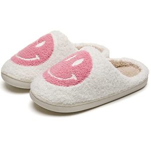 lot 12112 image: PLMOKN Slippers for women indoor and outdoor men open toe fluffy cute smile face slippers,B-Pink9.5-10.5