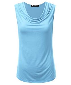 lot 12115 image: FASHIONOLIC Womens Cowl Neck Ruched Draped Sleeveless Stretchy Blouse Casual Tank Top (Made in USA) (PHI419) Iceblue L