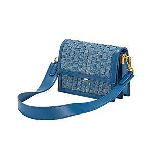 lot 12116 image: JW PEI Womens Mini Flap Crossbody, Blue Denim Weave