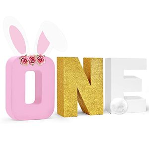 lot 12118 image: Easter Bunny One Letter Sign Some Bunny Is One Birthday Party Decorations Cake Smash Supplies Freestanding Paper Mache Number Sign