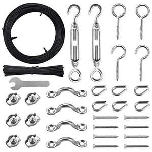 lot 12123 image: Byshun Outdoor Lights Hanging Kit,Globe String Light Suspension Kit,100FT Black Vinyl-Coated 304 Stainless Steel Guide Wire Cable,Include Wire Rope Tension Turnbuckle and Eye Hooks