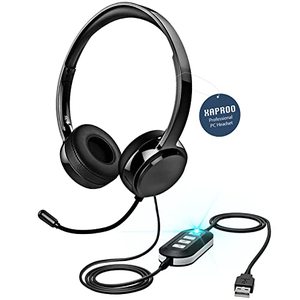 lot 12124 image: XAPROO USB Headset with Microphone for PC, Computer Headset with Microphone, Comfort-Fit On Ear Business Headset, 3.5 mm Wired Headphones for MS Teams Skype Zoom VoIP Conference Online Class