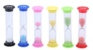 lot 12127 image: I-MART Plastic Sand Timer Sandglass Hourglass Sand Clock Timer 30 sec, 1 min, 2 mins, 3 mins, 5 mins, 10 mins (Pack of 6)