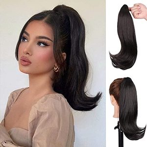 lot 12133 image: Cisyia Ponytail Extension Claw Clip in Hairpiece Natural Ponytail for Women Straight Synthetic Hair Pony Tails High-Resistant Fiber Hair for Girls 16 inches(Black Brown)